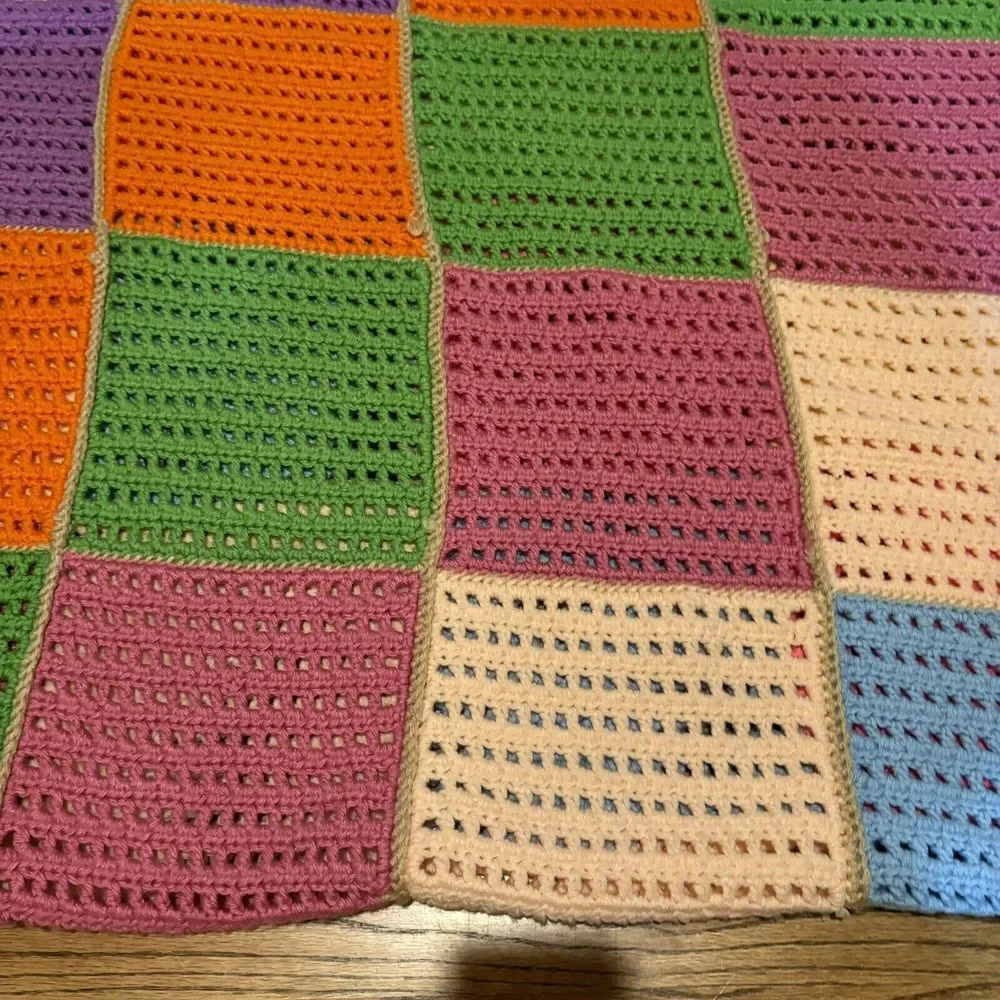 Handcrafted Crochet Afghan Color Block‎ Pattern Lap Throw Blanket 43